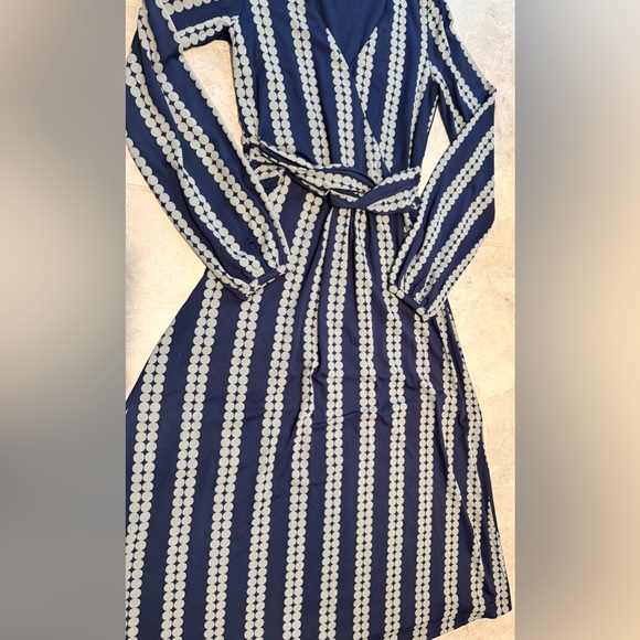 Boden Navy Blue Polka Dot Stripe Wrap Dress | US 2 / UK 6 | Like New - Picture 2 of 9